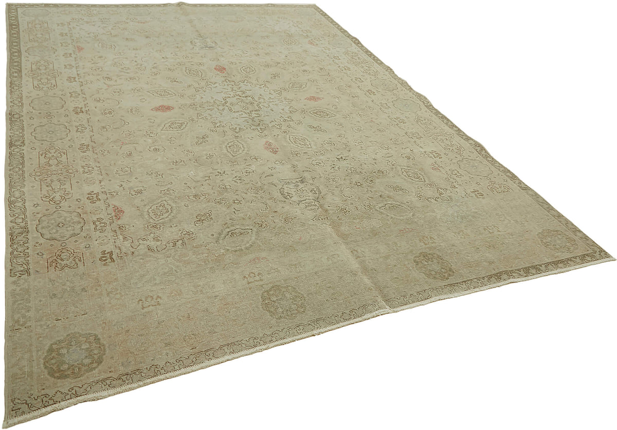 Rusvo Bej Gri Madalyon Desenli Yün Vintage Halı 245x335 cm – genel görünüm