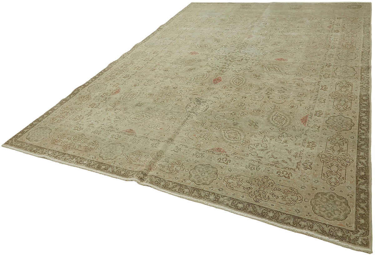 Rusvo Bej Gri Madalyon Desenli Yün Vintage Halı 245x335 cm – doku yakın çekim