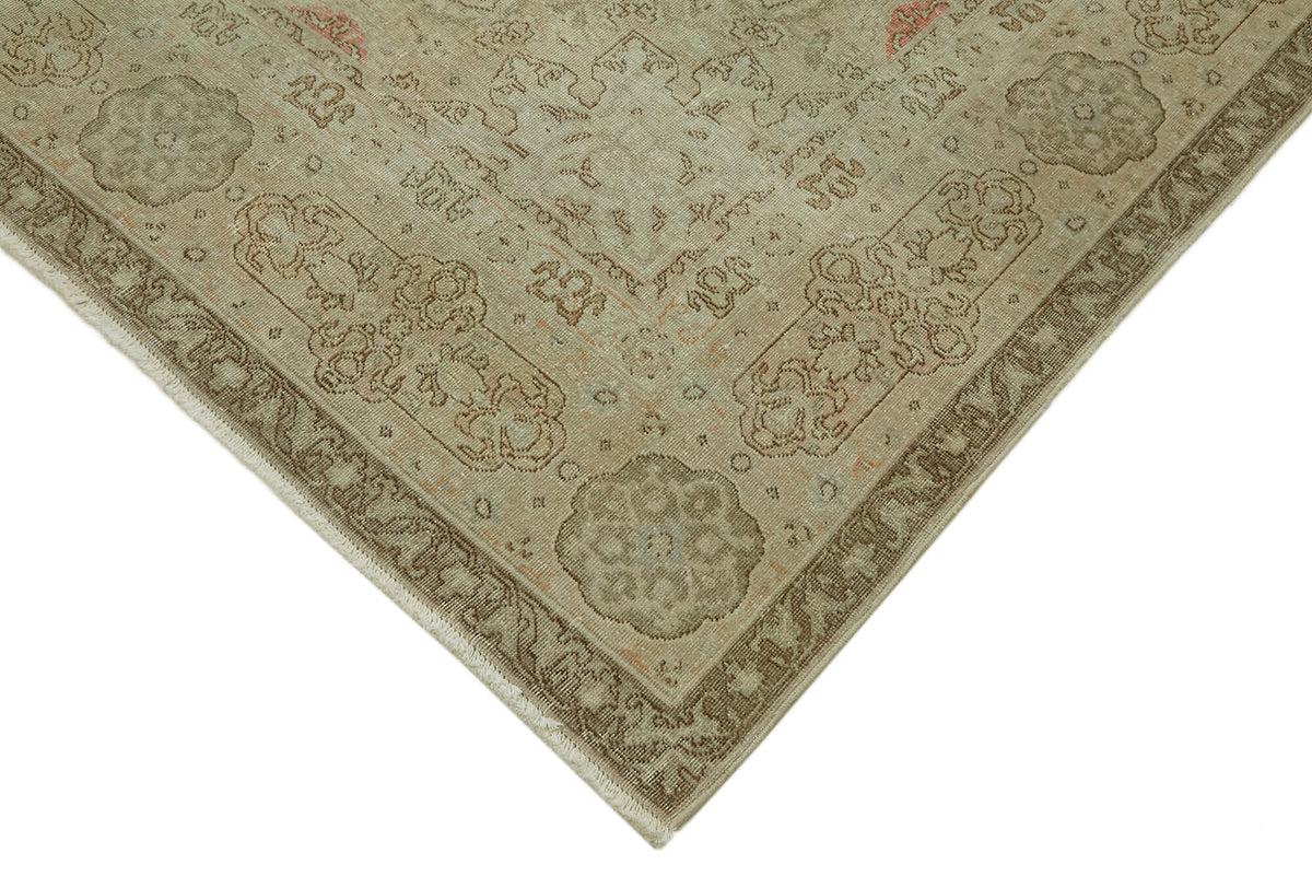 Rusvo Bej Gri Madalyon Desenli Yün Vintage Halı 245x335 cm – detay görünümü