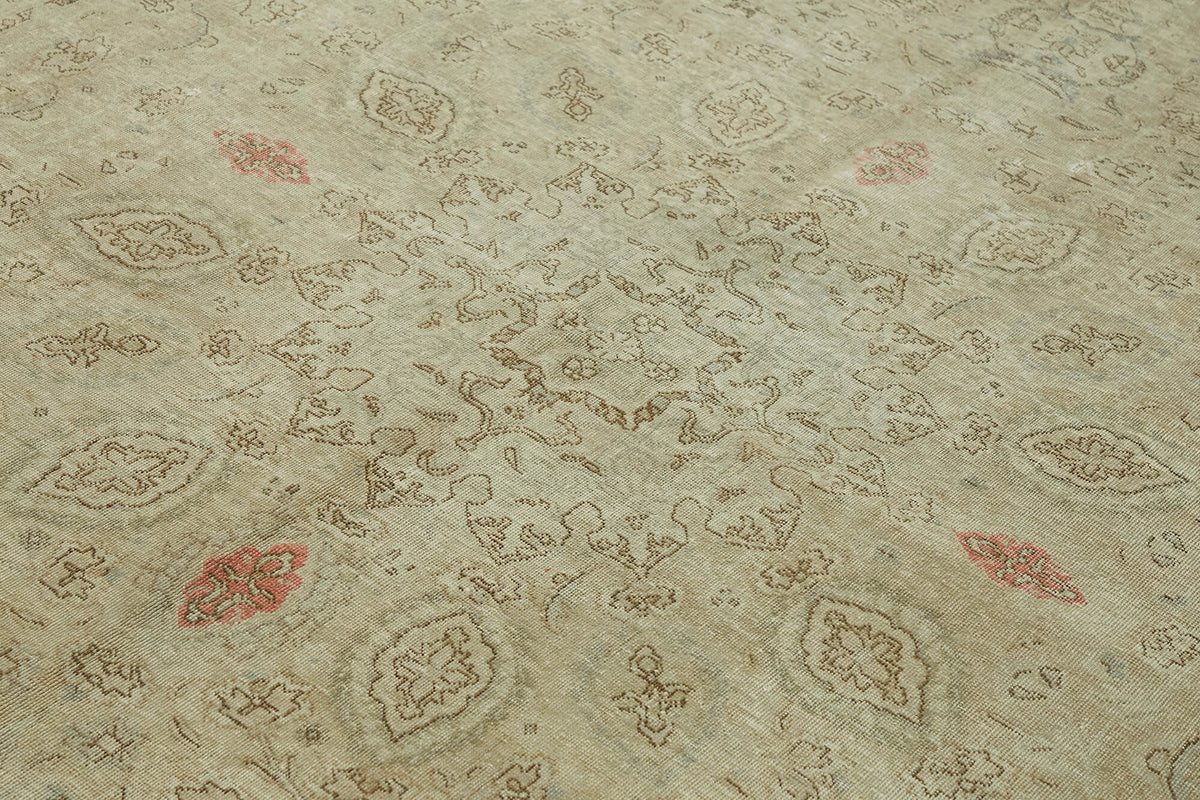 Rusvo Bej Gri Madalyon Desenli Yün Vintage Halı 245x335 cm – mekânda kullanım