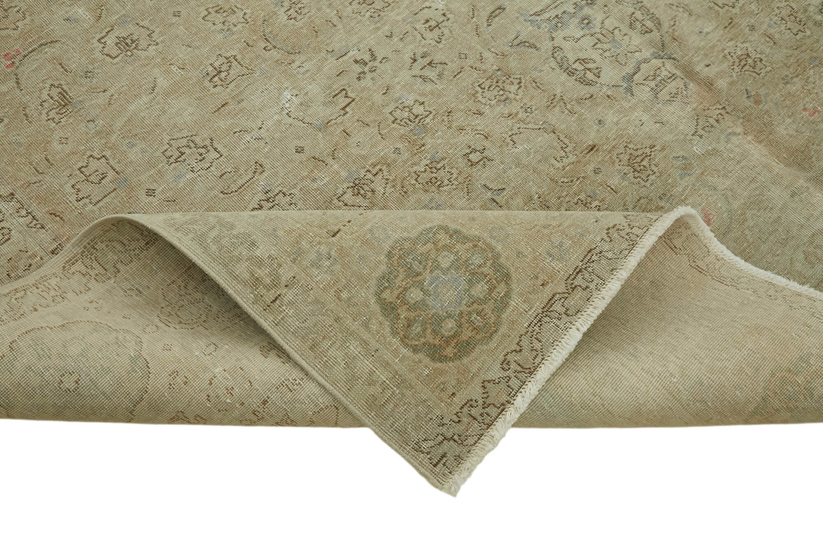 Rusvo Bej Gri Madalyon Desenli Yün Vintage Halı 245x335 cm – kenar detayı