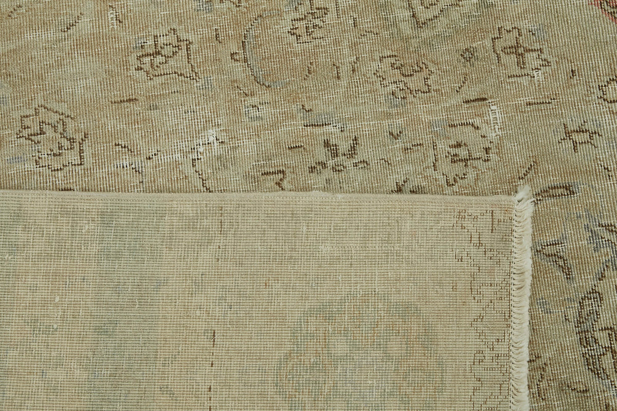 Rusvo Bej Gri Madalyon Desenli Yün Vintage Halı 245x335 cm – arka yüz görünümü
