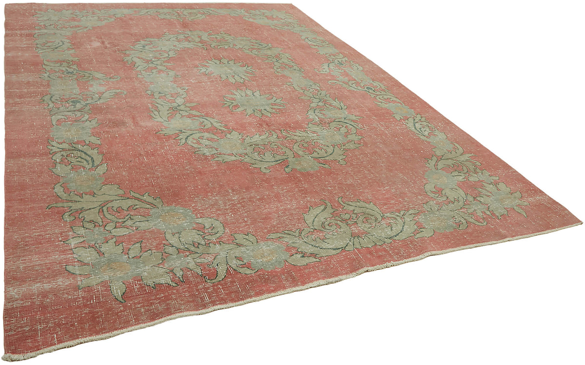 Rusvo Vintage Pembe Yeşil Çiçek Desenli El Dokuma Halı 287x372 cm 45514 – genel görünüm