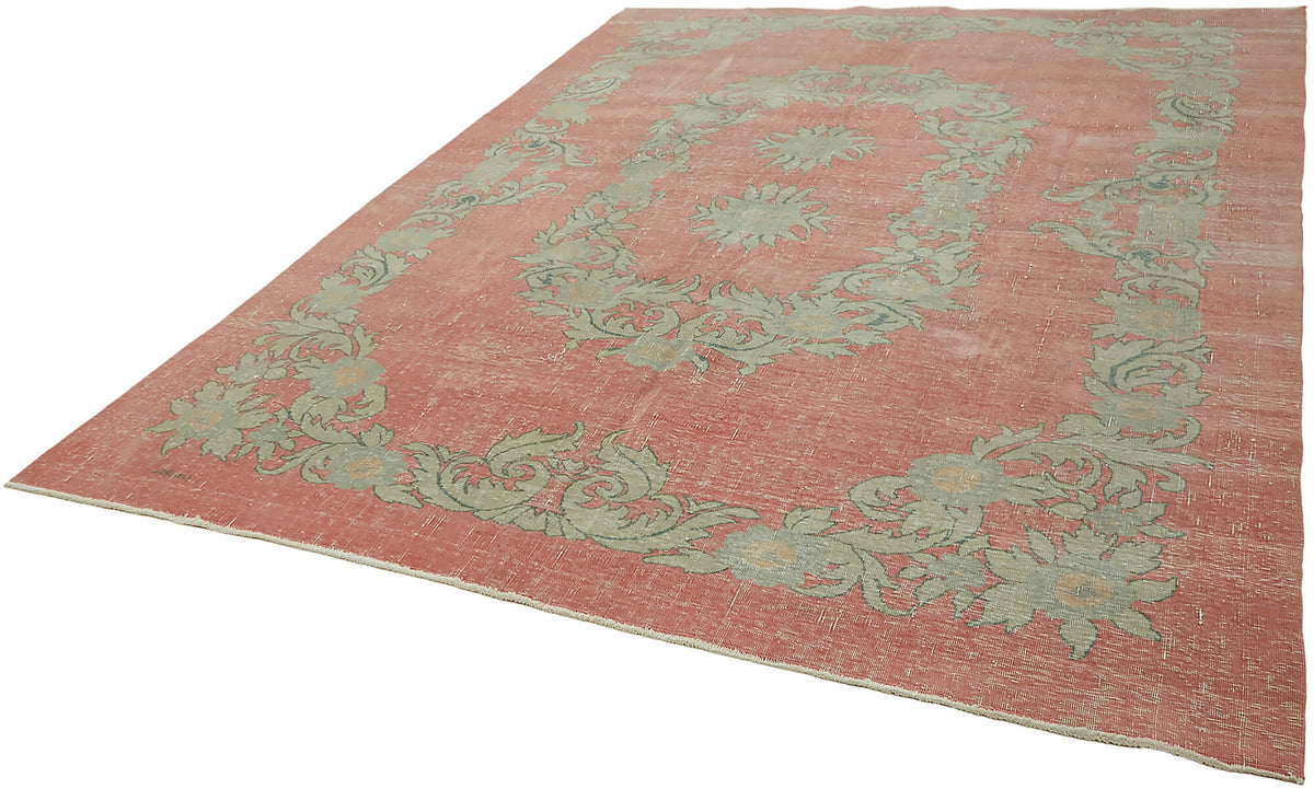 Rusvo Vintage Pembe Yeşil Çiçek Desenli El Dokuma Halı 287x372 cm 45514 – doku yakın çekim
