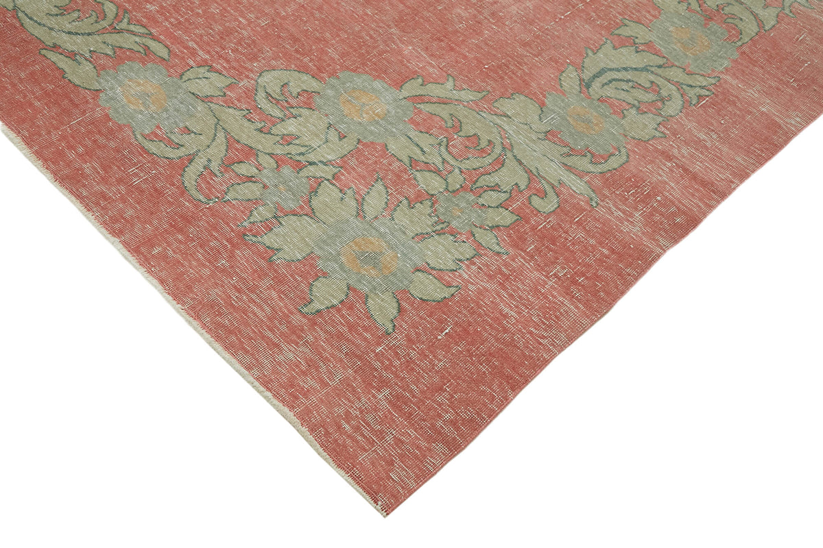 Rusvo Vintage Pembe Yeşil Çiçek Desenli El Dokuma Halı 287x372 cm 45514 – detay görünümü