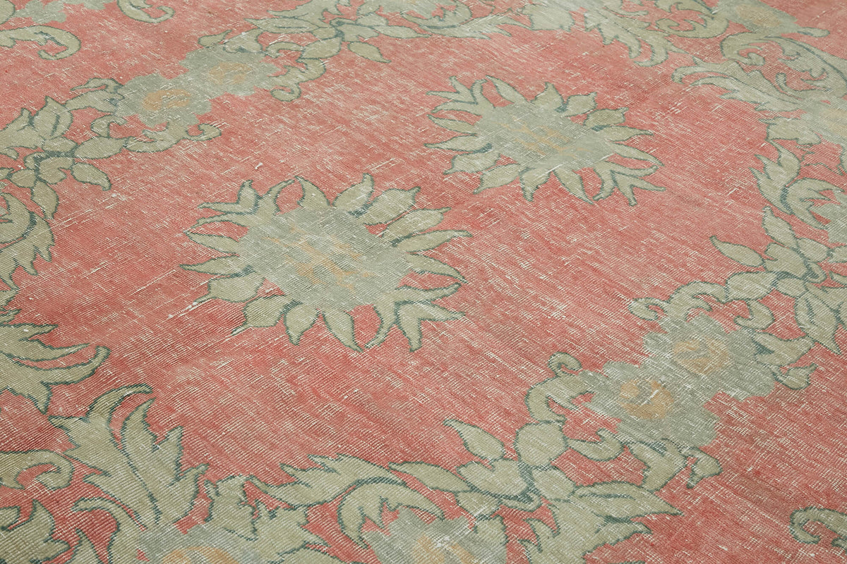 Rusvo Vintage Pembe Yeşil Çiçek Desenli El Dokuma Halı 287x372 cm 45514 – mekânda kullanım