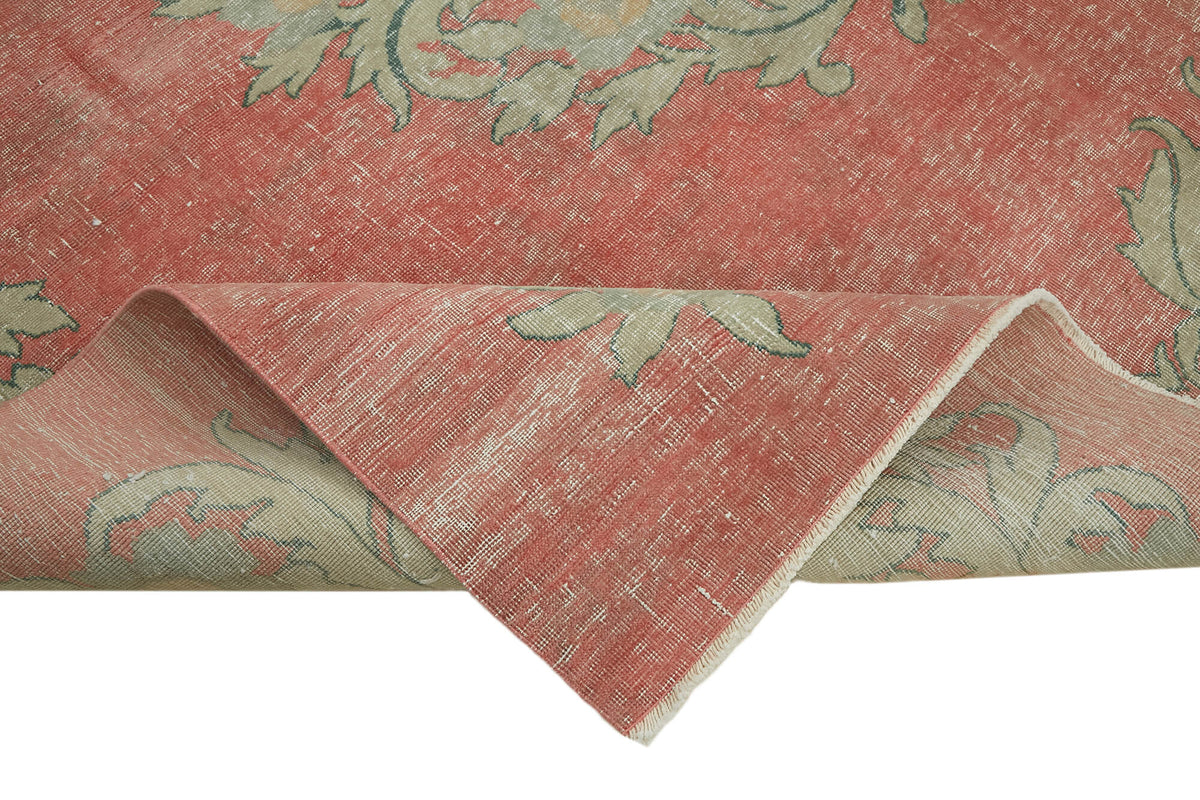 Rusvo Vintage Pembe Yeşil Çiçek Desenli El Dokuma Halı 287x372 cm 45514 – kenar detayı