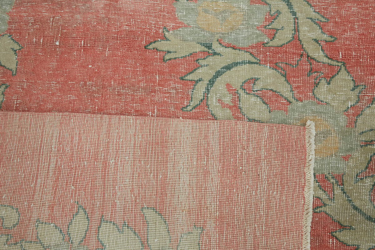 Rusvo Vintage Pembe Yeşil Çiçek Desenli El Dokuma Halı 287x372 cm 45514 – arka yüz görünümü