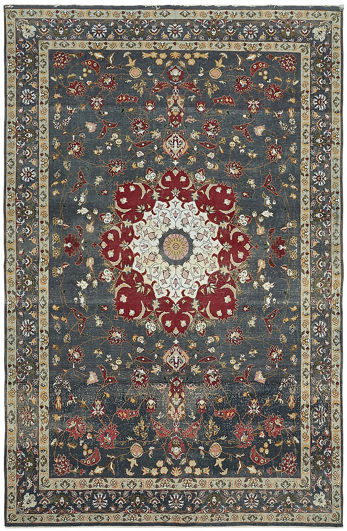 Rusvo Kırmızı Vintage Halı Antrasit Gri Zeminli 245x368 cm