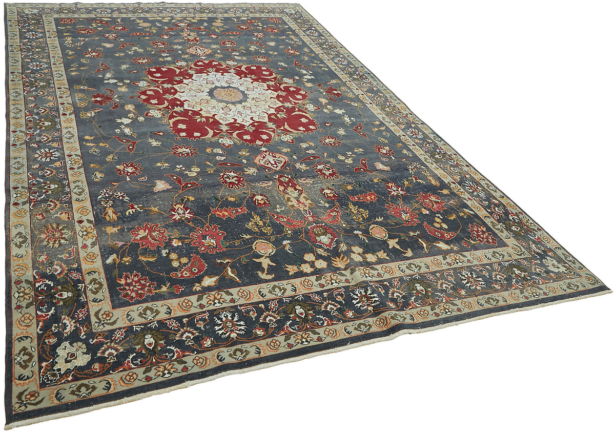 Rusvo Kırmızı Vintage Halı Antrasit Gri Zeminli 245x368 cm – genel görünüm