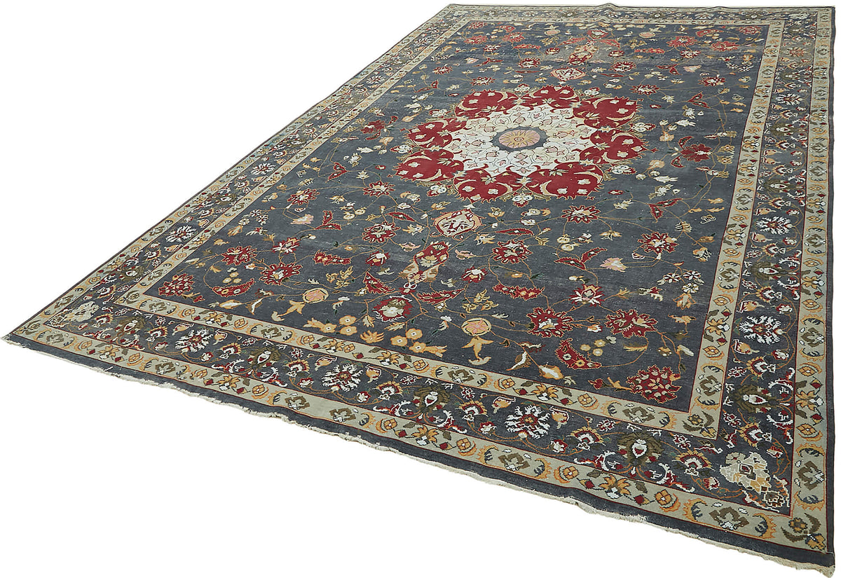 Rusvo Kırmızı Vintage Halı Antrasit Gri Zeminli 245x368 cm – doku yakın çekim