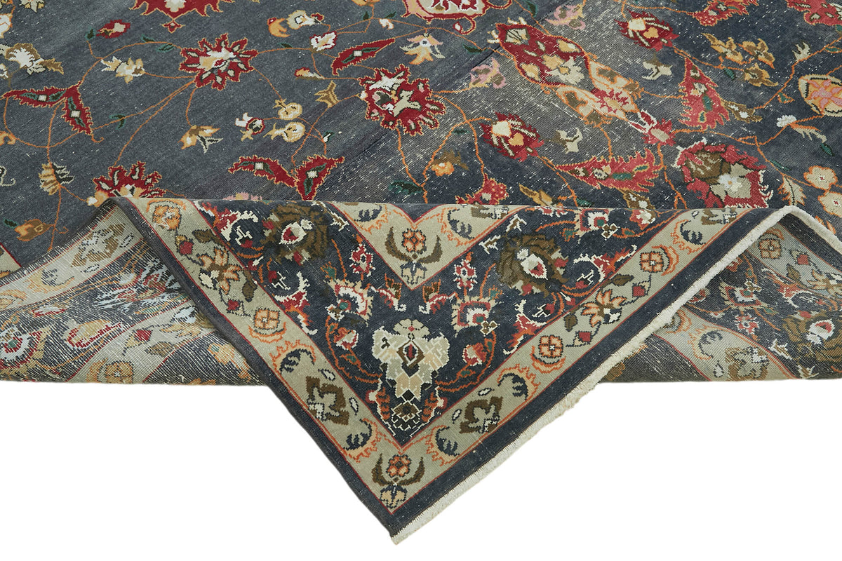 Rusvo Kırmızı Vintage Halı Antrasit Gri Zeminli 245x368 cm – kenar detayı