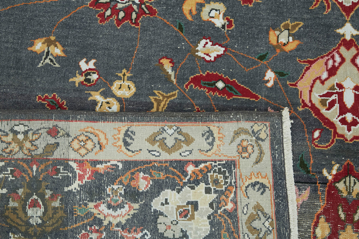 Rusvo Kırmızı Vintage Halı Antrasit Gri Zeminli 245x368 cm – arka yüz görünümü