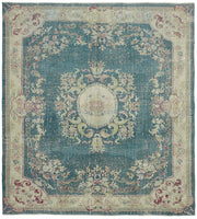 Rusvo Vintage Turkuaz Bej Madalyon Desenli El Dokuma Halı 278x302 cm