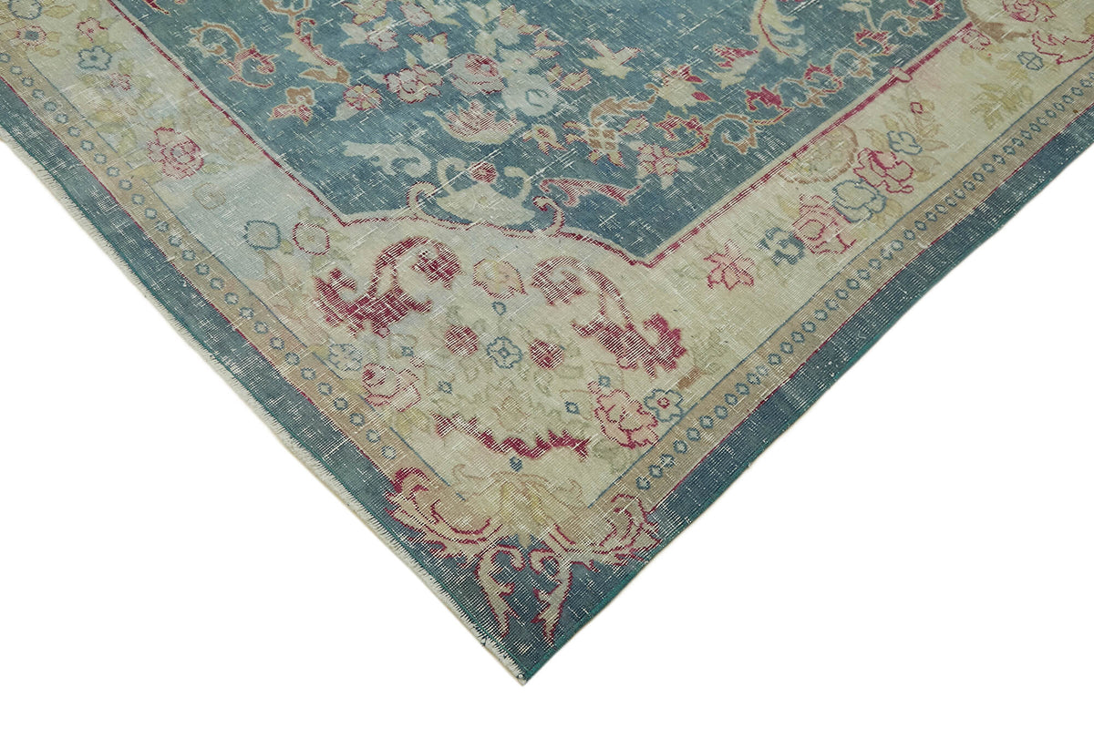 Rusvo Vintage Turkuaz Bej Madalyon Desenli El Dokuma Halı 278x302 cm – detay görünümü