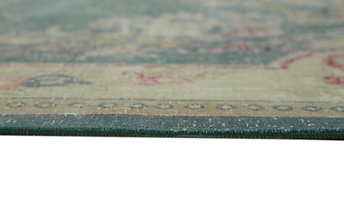 Rusvo Vintage Turkuaz Bej Madalyon Desenli El Dokuma Halı 278x302 cm – farklı açı