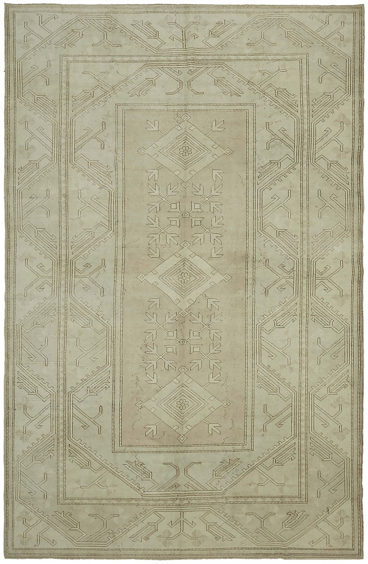 Rusvo Vintage Bej Ekru Geometrik Düz Dokuma Halı 264x402 cm 45523