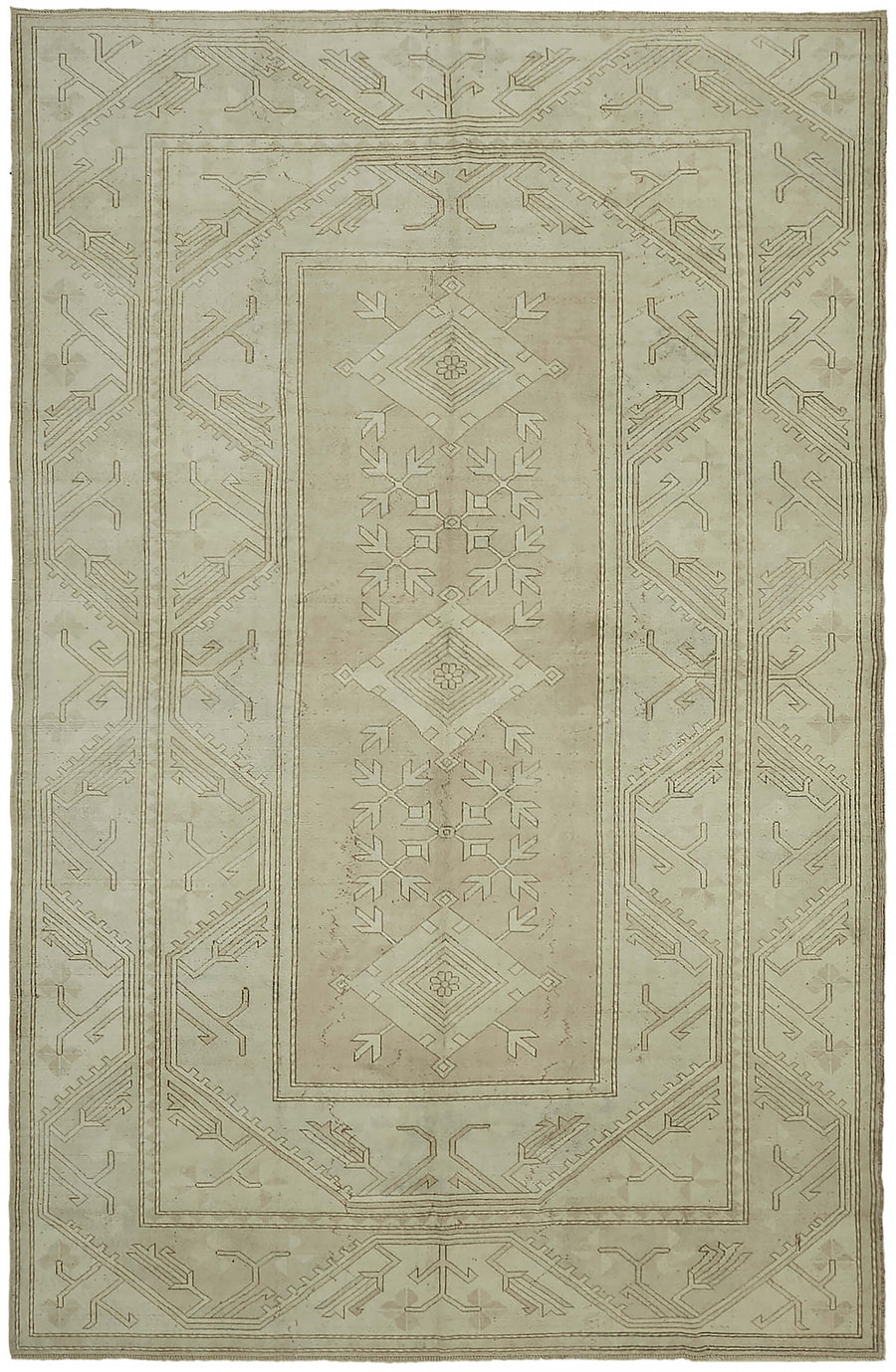 Rusvo Vintage Bej Ekru Geometrik Düz Dokuma Halı 264x402 cm 45523