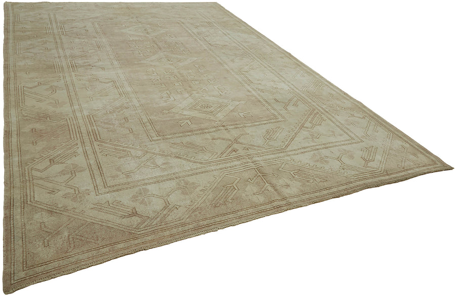 Rusvo Bej Kahverengi Geometrik Desenli Düz Dokuma Vintage Halı 263x372 cm – genel görünüm