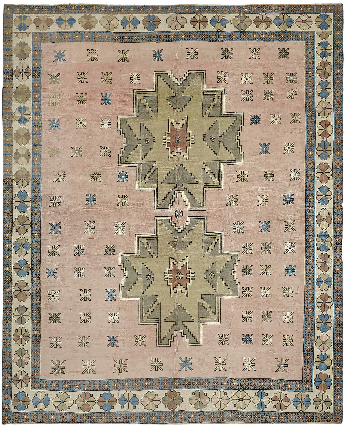 Rusvo Geometrik Desenli Toz Pembe Vintage Halı 336x403 cm