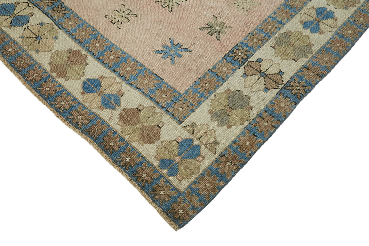 Rusvo Geometrik Desenli Toz Pembe Vintage Halı 336x403 cm – detay görünümü