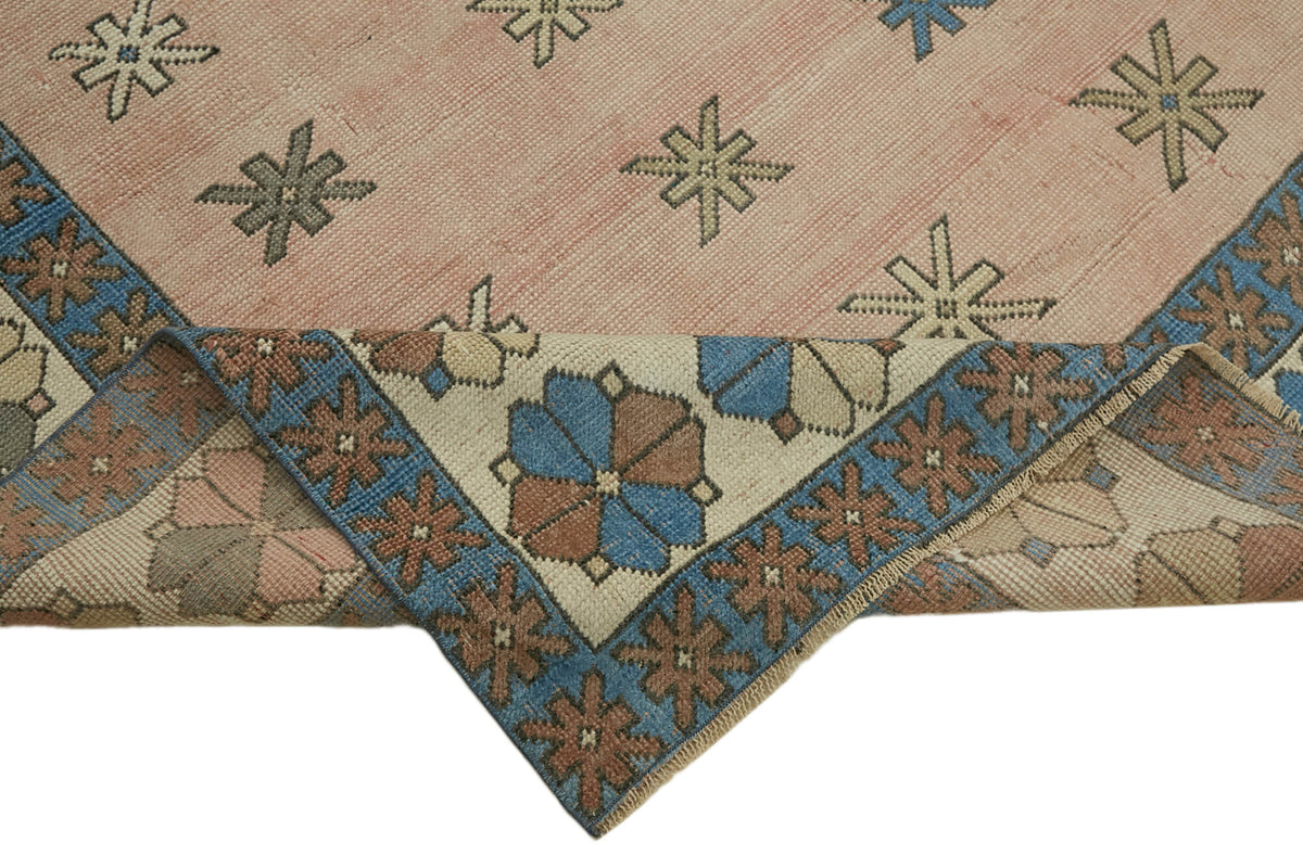 Rusvo Geometrik Desenli Toz Pembe Vintage Halı 336x403 cm – kenar detayı