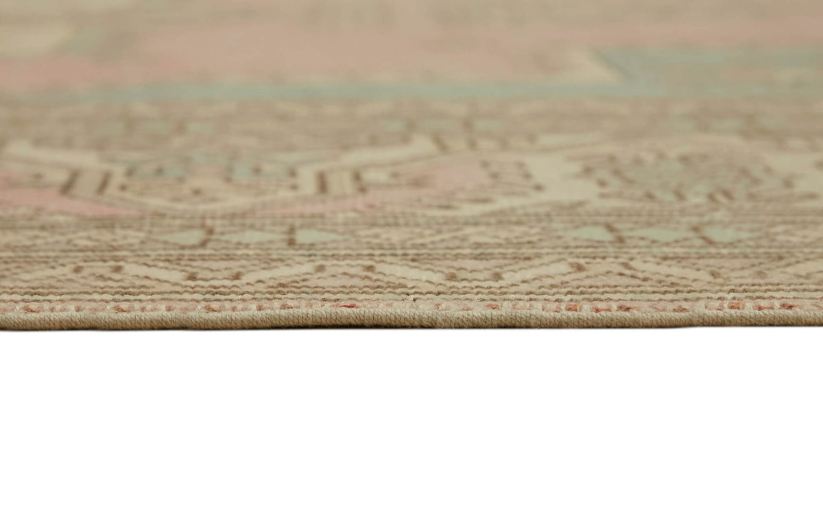 Rusvo Pembe ve Bej Geometrik Desenli Yün El Dokuma Halı 265x347 cm – farklı açı