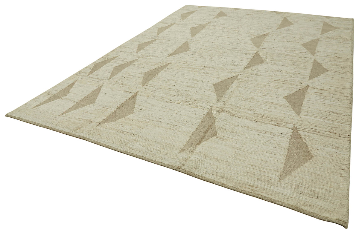 Dromar Bej Rengi Halı Modern Geometrik Desenli El Dokuması 311x417 cm – doku yakın çekim