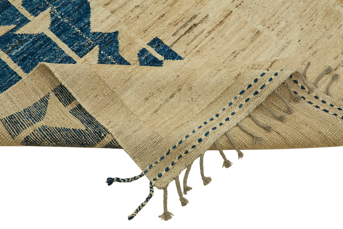 Dromar Bej Gri Geometrik Desenli Yün El Dokuma Halı 273x382 cm – kenar detayı