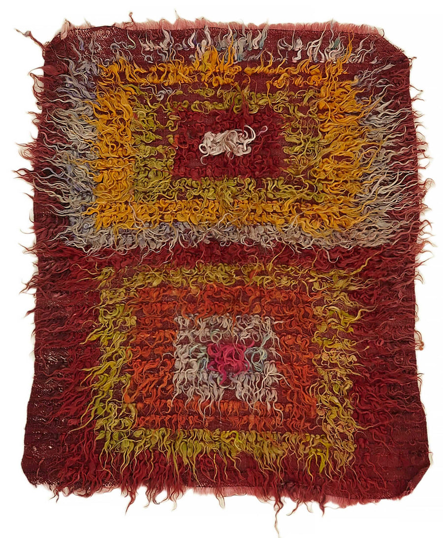 Timvi Bordo Sarı Geometrik Modern Yün El Dokuma Halı 95x114 cm