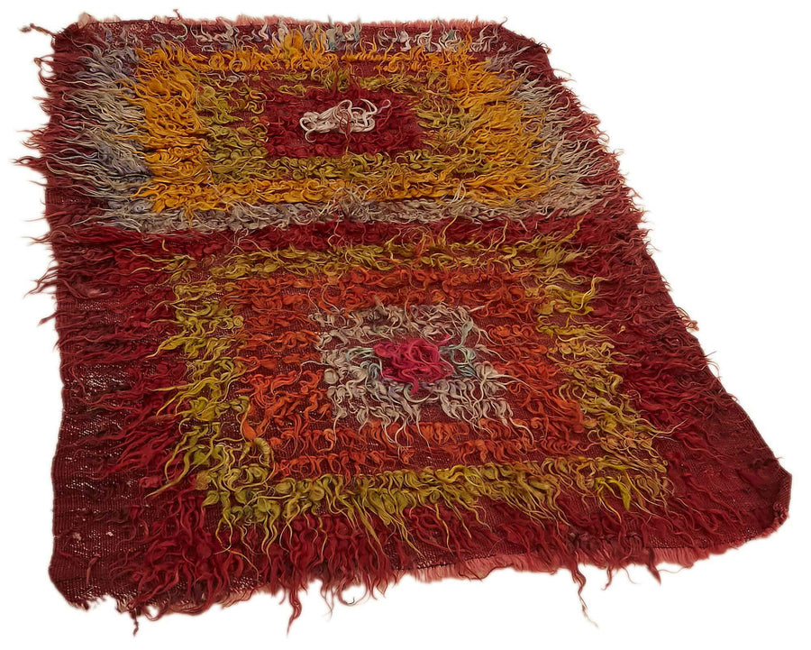Timvi Bordo Sarı Geometrik Modern Yün El Dokuma Halı 95x114 cm – genel görünüm