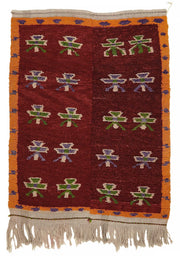 Timvi Bordo Geometrik Desenli 40-60 Yıllık Yün Halı 104x140 cm