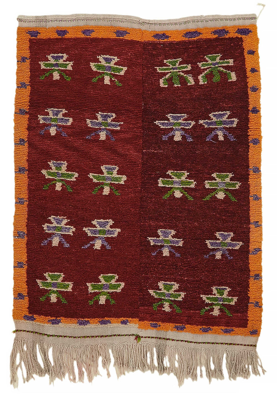 Timvi Bordo Geometrik Desenli 40-60 Yıllık Yün Halı 104x140 cm