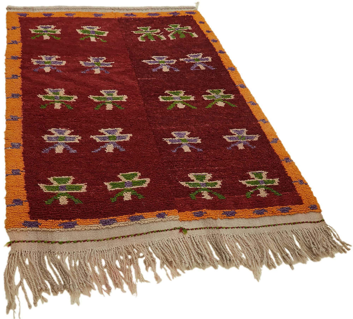 Timvi Bordo Geometrik Desenli 40-60 Yıllık Yün Halı 104x140 cm – genel görünüm