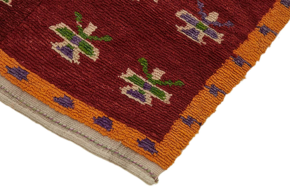 Timvi Bordo Geometrik Desenli 40-60 Yıllık Yün Halı 104x140 cm – detay görünümü