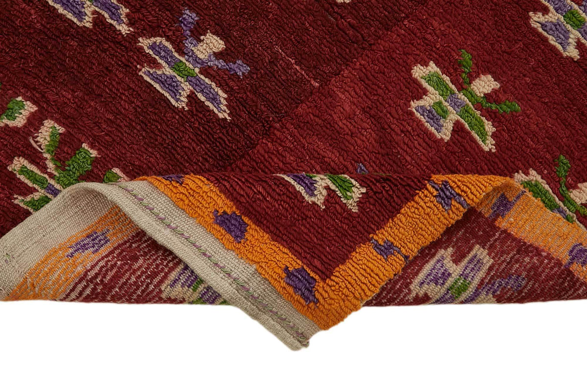Timvi Bordo Geometrik Desenli 40-60 Yıllık Yün Halı 104x140 cm – kenar detayı