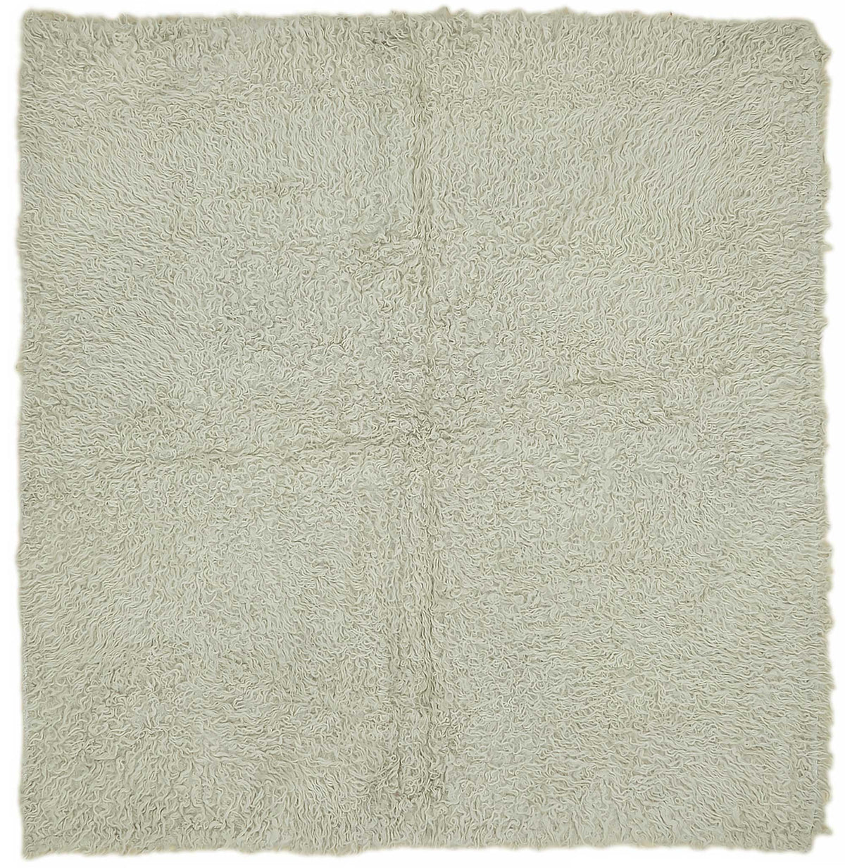 Timvi Ekru Yeşil Düz Vintage El Dokuma Halı 147x150 cm