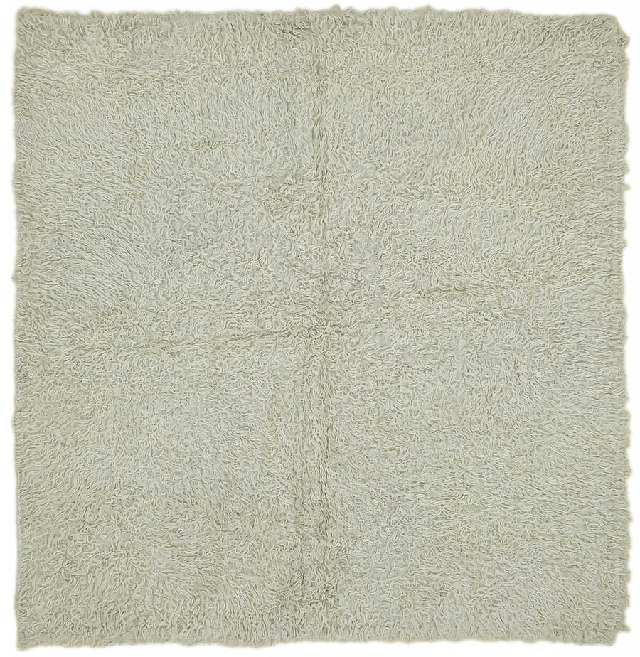 Timvi Ekru Yeşil Düz Vintage El Dokuma Halı 147x150 cm