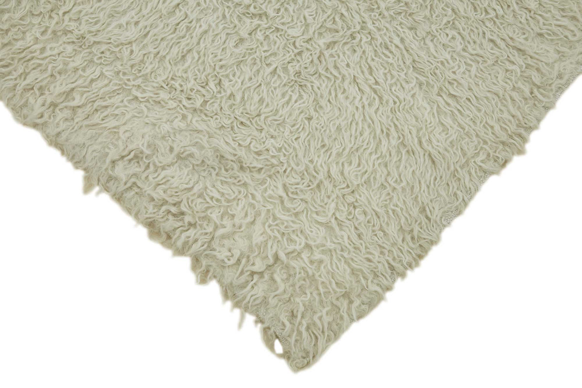 Timvi Ekru Yeşil Düz Vintage El Dokuma Halı 147x150 cm – detay görünümü