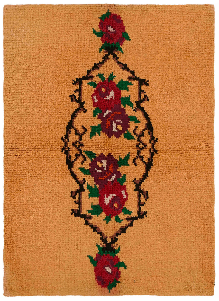 Timvi Çiçek Desenli Sarı Kırmızı Modern El Dokuma Tulu Halı 150x207 cm