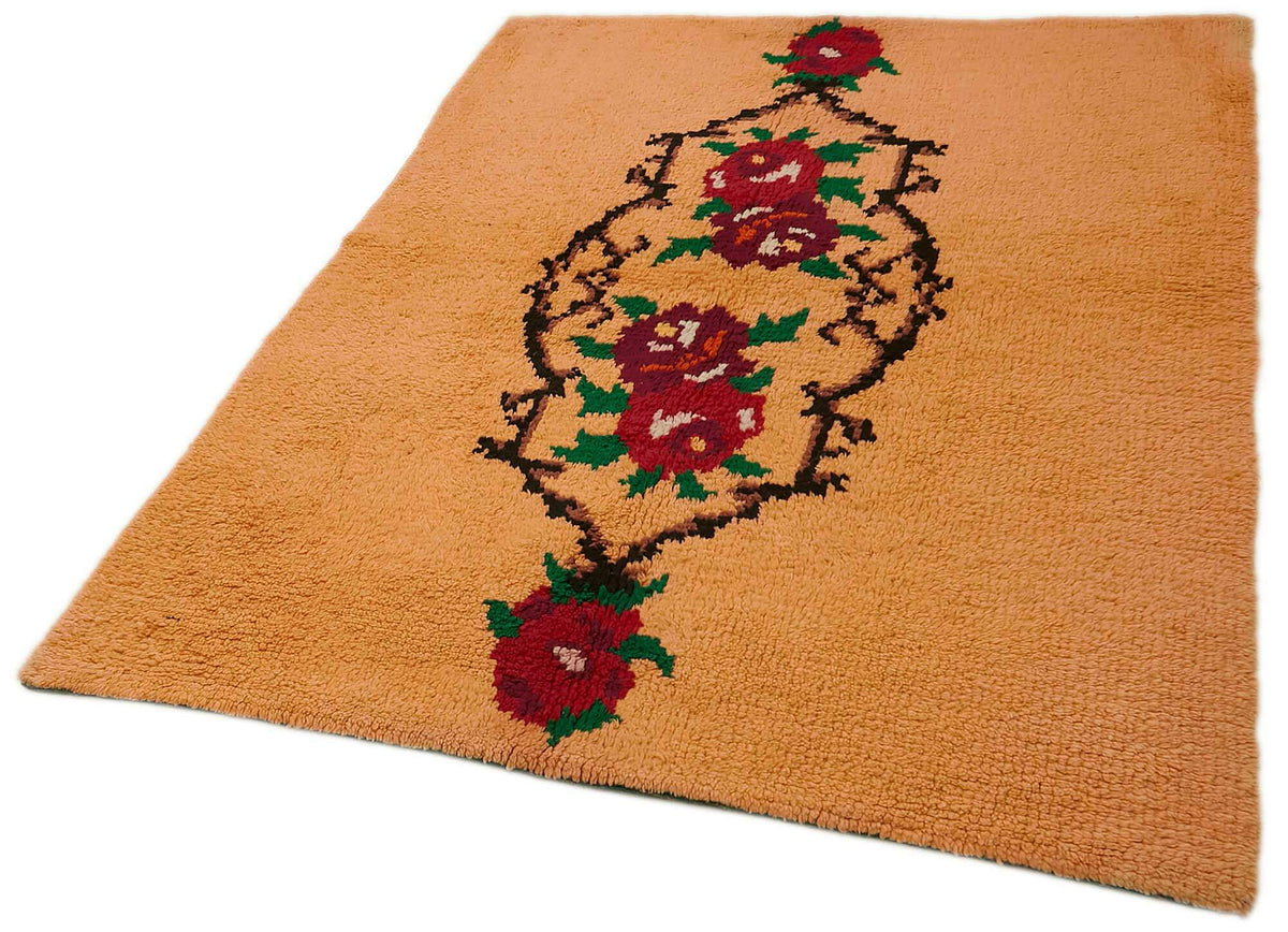 Timvi Çiçek Desenli Sarı Kırmızı Modern El Dokuma Tulu Halı 150x207 cm – doku yakın çekim