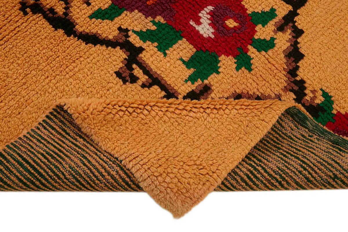 Timvi Çiçek Desenli Sarı Kırmızı Modern El Dokuma Tulu Halı 150x207 cm – kenar detayı