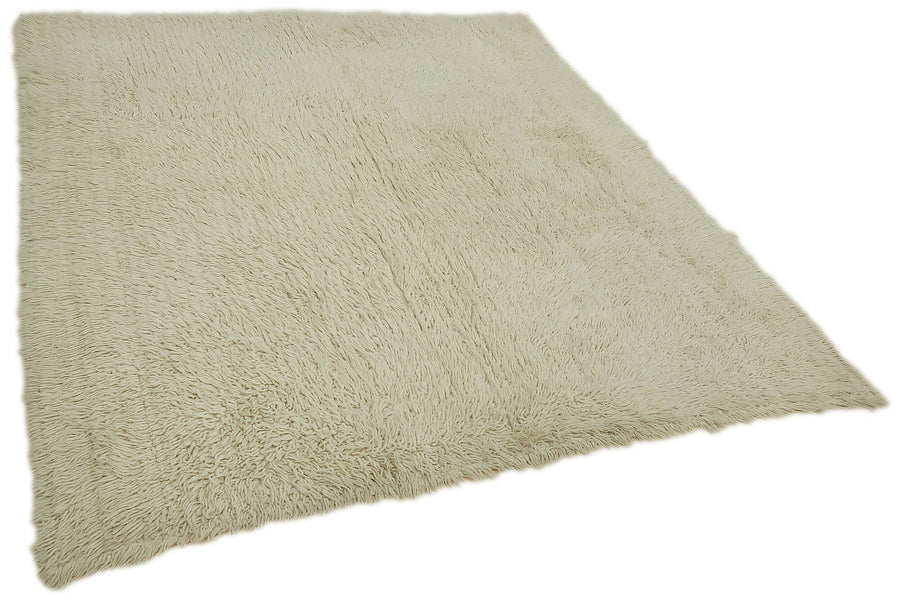 Timvi Desensiz Düz Yeşil ve Bej Vintage Kare Tulu Halı 195x218 cm – genel görünüm