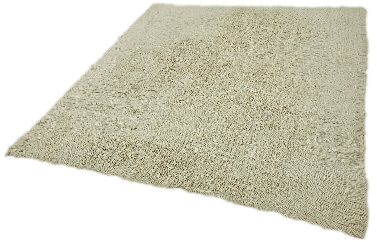 Timvi Desensiz Düz Yeşil ve Bej Vintage Kare Tulu Halı 195x218 cm – doku yakın çekim