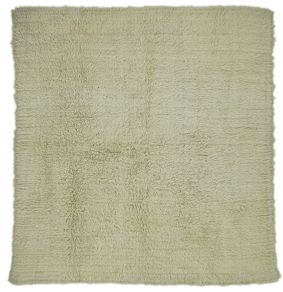 Timvi Desensiz Düz Yeşil ve Bej Kare Vintage Tulu Halı 208x226 cm
