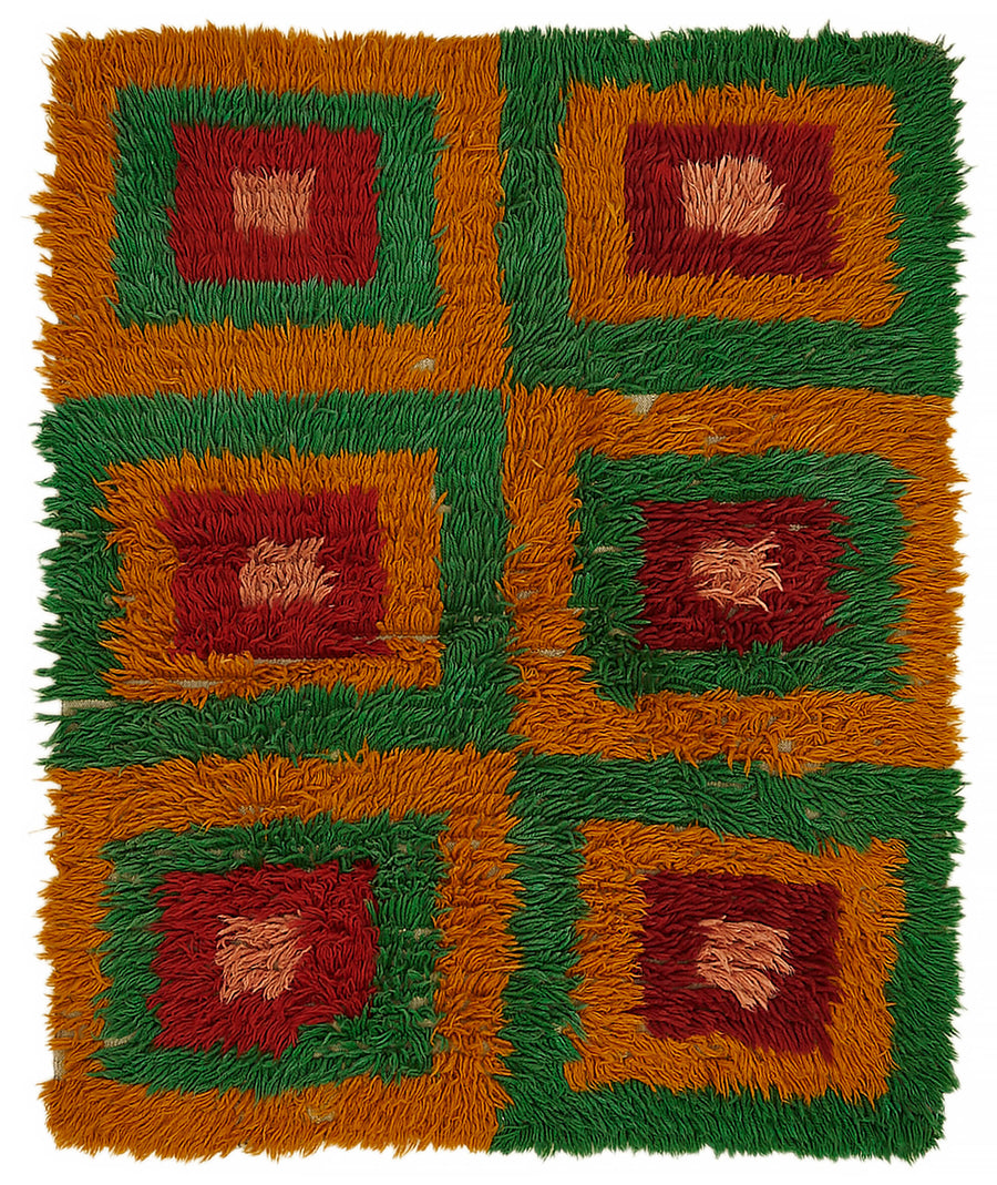 Timvi Tulu Turuncu Yeşil Geometrik El Dokuma Halı 140x177 cm 45709