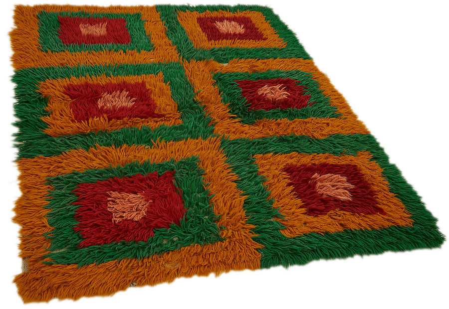 Timvi Tulu Turuncu Yeşil Geometrik El Dokuma Halı 140x177 cm 45709 – genel görünüm