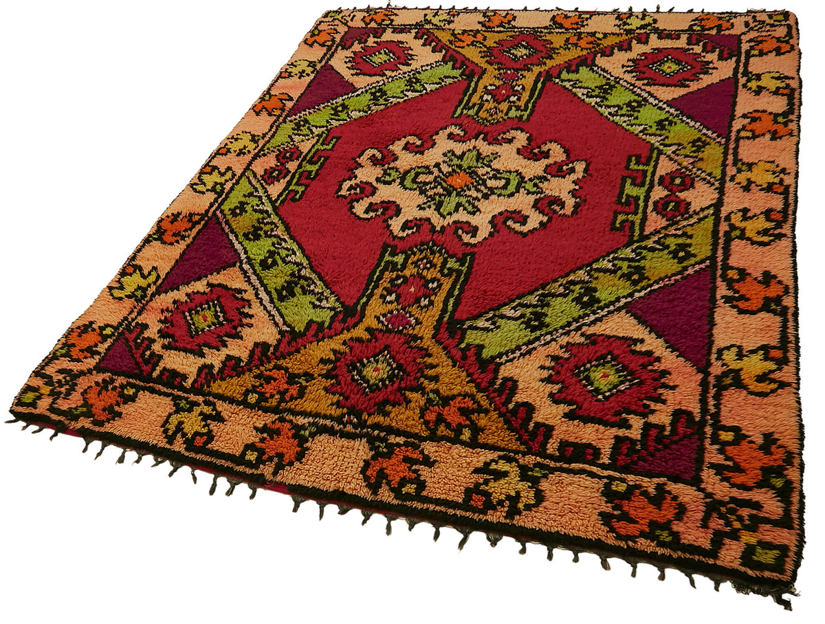 Timvi Kırmızı Etnik Halı, Geometrik Desenli Vintage Tulu 152x198 cm – doku yakın çekim