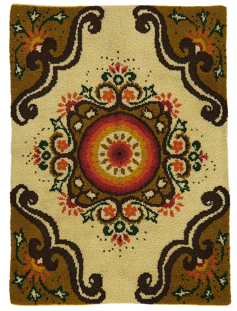 Timvi Medallion Pattern Beige Hand-Woven Tulu Rug 153x210 cm
