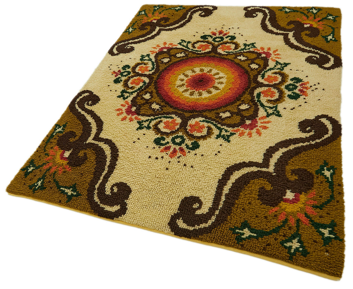 Timvi Madalyon Desenli Bej El Dokuma Tülü Halı 153x210 cm – doku yakın çekim